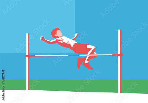 High jump athlete in action: minimalist sport design with dynamic movement