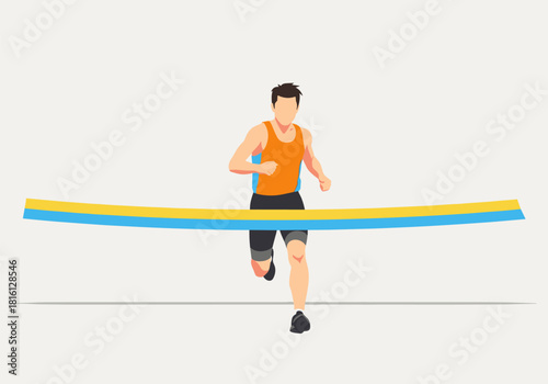 Runner crossing finish line in colorful flat design