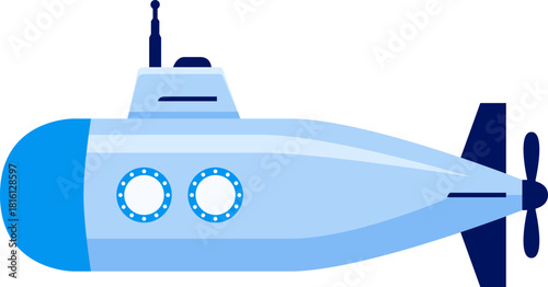 blue spy submarine isolated in flat style