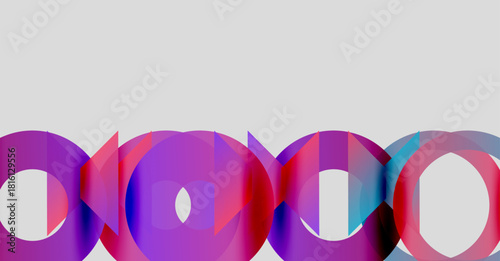 Abstract colorful rings overlap, creating dynamic visual pattern. Bright hues blend, forming modern design element.