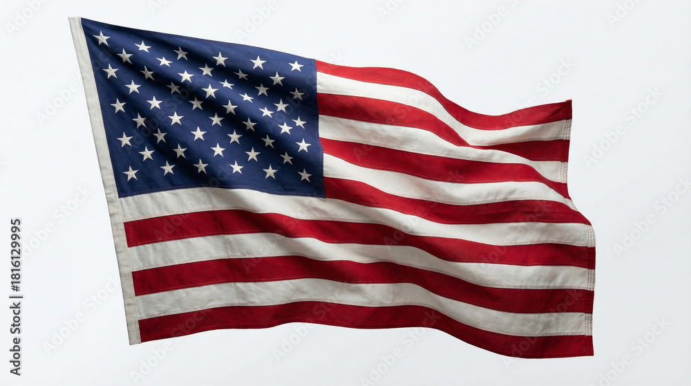 Fototapeta premium Waving fabric of the United States flag on a white isolated background. 
