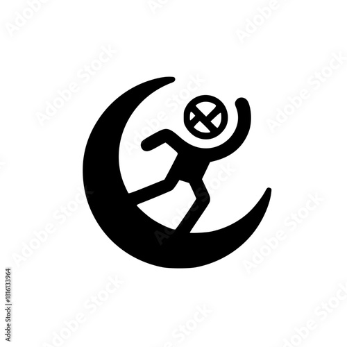 Basketball player silhouette icon inside crescent moon vector illustration design for sports concept