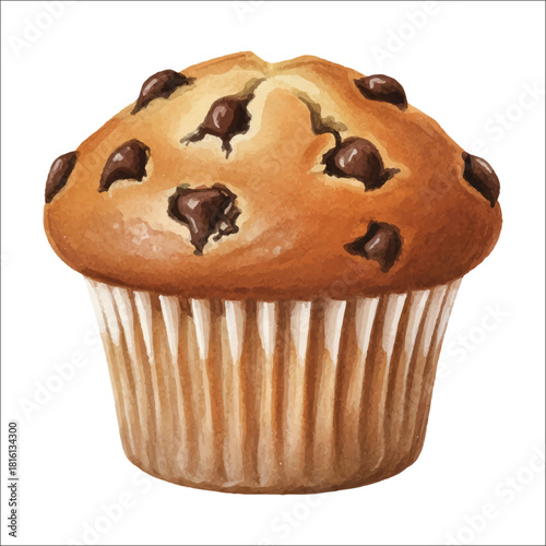 Watercolor Muffin Baked Dessert Vector Illustration on White Background
