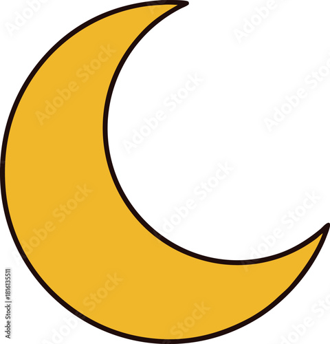 A bright yellow crescent moon glows against a deep black night sky symbolizing celestial beauty and the nocturnal world
