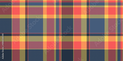 Pop check tartan texture, november textile vector pattern. Hounds background seamless plaid fabric in red and blue colors.