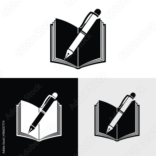Creative logo design with book and pen illustration