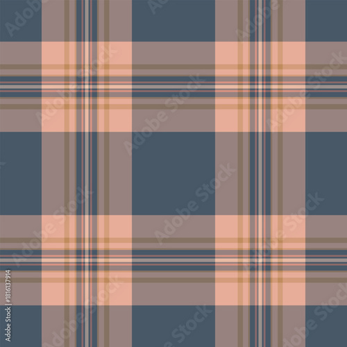 Windowpane fabric plaid tartan, workshop check textile pattern. Pyjamas vector background seamless texture in pastel and orange colors.