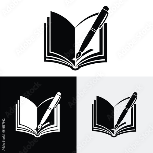 Creative logo design with book and pen illustration