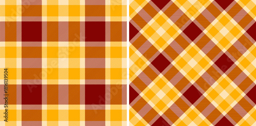 Plaid check tartan of vector background textile with a pattern seamless fabric texture. Set in warm colors. Creative gift paper ideas.