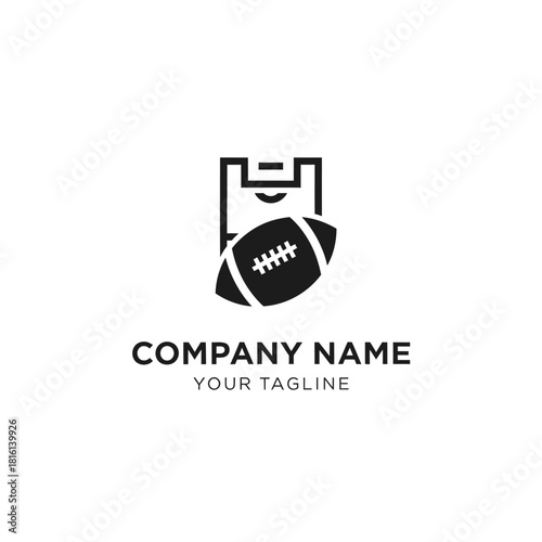 Minimalist logo design featuring a black American football in front of a stylized shopping bag, suitable for a sports retail brand.