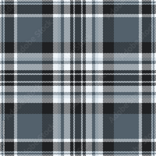 Detailed pixelated tartan pattern in muted gray tones. Ideal for backgrounds, textiles, or designs needing a classic, vintage, or retro feel. Adaptable  versatile.