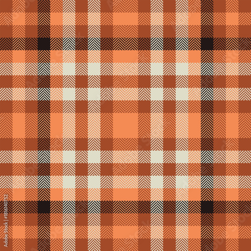 Fibre seamless textile background, quilt check tartan pattern. Multicolor plaid texture vector fabric in orange and light colors.