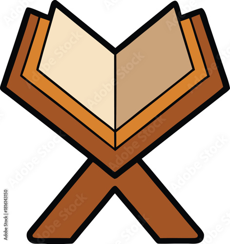 Open holy quran on a wooden rehal stand illustrating islamic scripture and sacred text in a simple stylized artistic representation