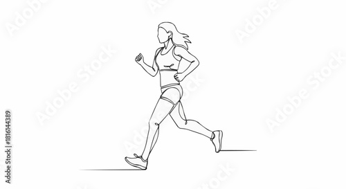 Continuous one line drawing of a fit woman running in sportswear.