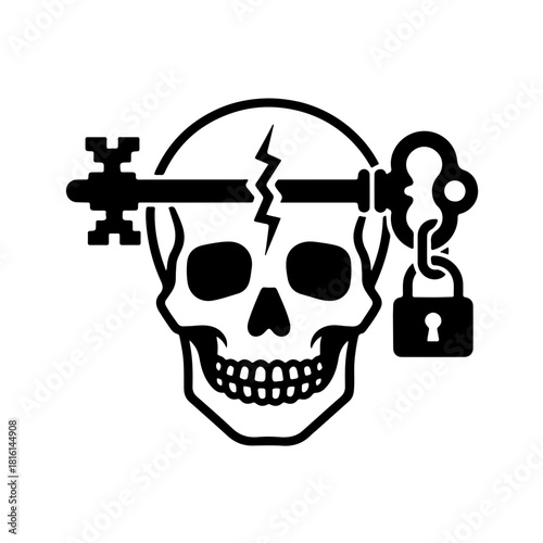 visual representing liberation from the ultimate threat and the termination of access to dangerous power. Features a skull and crossbones motif with a broken or locked key placed upon it, symbolizing 