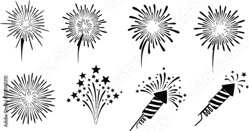 Fireworks illustrations for celebration and special occasions, enhancing festive events and party designs with vibrant visuals 
