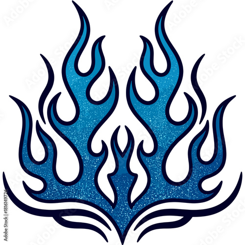 Unique blue hotrod flame tattoo design with intricate details for bold expression and personal style line art vector 