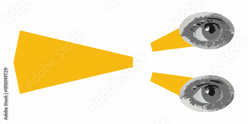 Vision focus eyes looking through a yellow cone shape