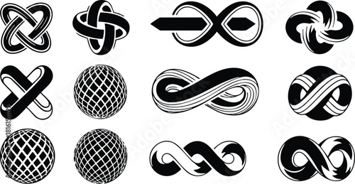 Decorative black and white knot designs featuring various styles of intricate patterns and shapes for creative projects 