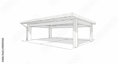 Architectural sketch of a carport structure with visible support beams and roof.