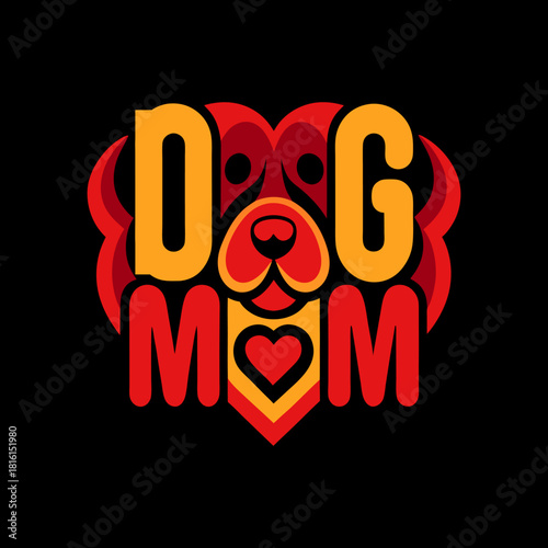 Stylized Dog Mom Heart Logo with Typography