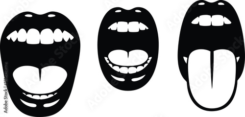 Expressive mouth illustrations showcasing various expressions and emotions in a creative vector design for art projects 