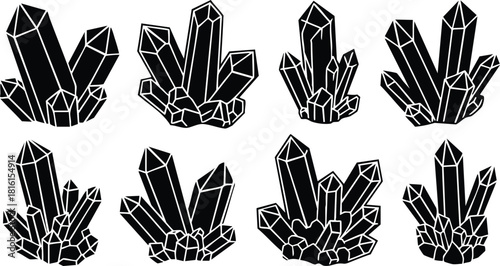 Crystal illustrations showcasing multiple styles and shapes for artistic projects and designs 