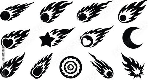 Comet and shooting star graphic elements for creative designs and illustrations 