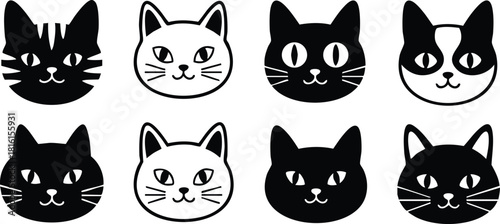 Cat faces collection in various styles showcasing playful expressions and designs for cat lovers 
