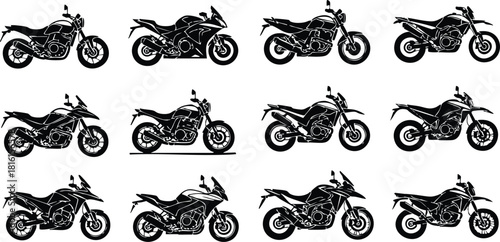 Motorcycle vector illustrations showcasing various bike designs for enthusiasts and creators 