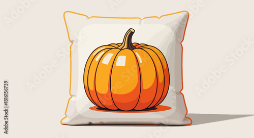 Cozy decorative pillow featuring a beautifully illustrated vibrant orange pumpkin design, perfect for adding a touch of autumnal charm and seasonal comfort to any home living space