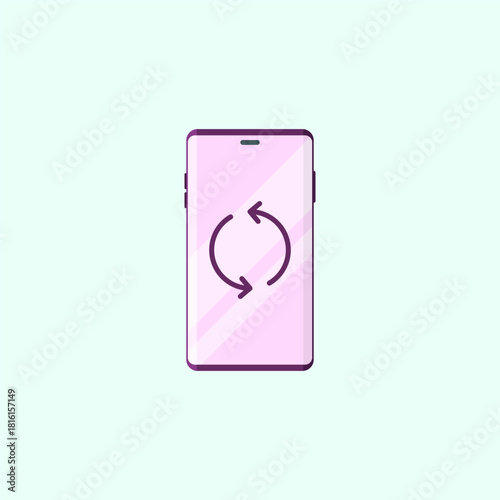 Illustration of a smartphone with a rotate your phone icon. This cute colored phone illustration is perfect for changing the phone's position