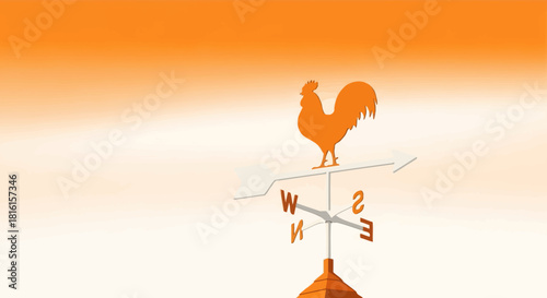 A graphic illustration of an orange rooster weather vane, pointing the cardinal directions against a vibrant, clear sky, symbolizing guidance and change