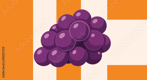 Illustration of a bunch of purple grapes on an orange and white striped background, perfect for designs