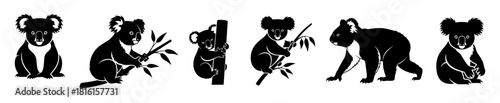 Collection of Koala Silhouette Icons Versatile Designs for Creative Projects and Digital Art
