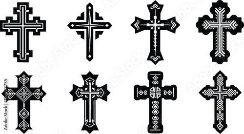Decorative crosses in various styles for creative projects and religious themes