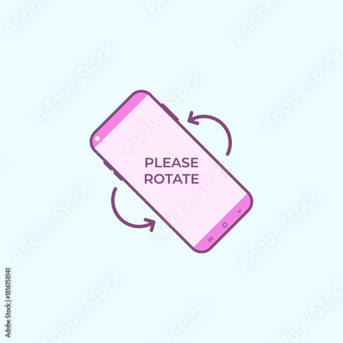 Illustration of a smartphone with a rotate your phone icon. This cute colored phone illustration is perfect for changing the phone's position