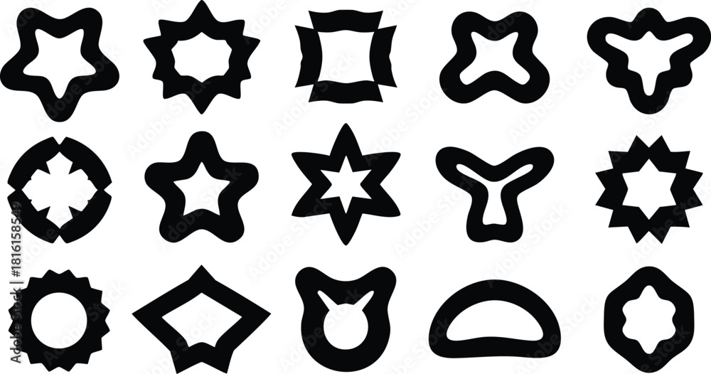 Fototapeta premium Various decorative shapes in bold black outline suitable for graphic design projects and creative artwork 