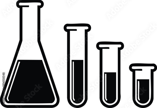 Laboratory glassware vector illustration featuring beaker and test tubes filled with liquid for scientific use 