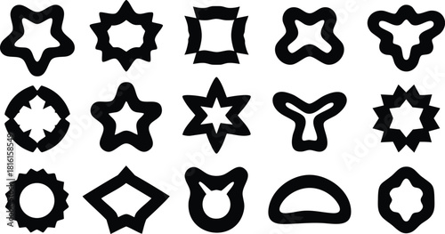 Various decorative shapes in bold black outline suitable for graphic design projects and creative artwork 