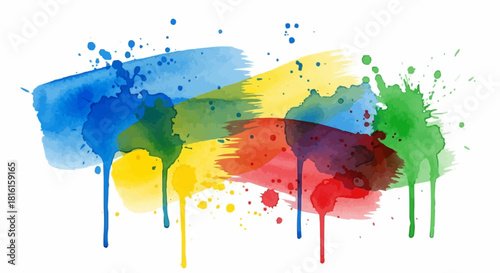 Colorful watercolor paint strokes and splashes artistic design element.