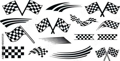 Checkered flags and racing stripes vector illustration for motorsport graphics and designs 