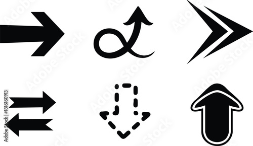 Directional arrow symbols set for navigation, including various styles and orientations for effective visual communication 