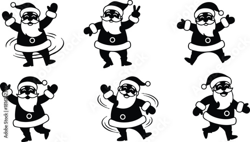 Santa Claus dancing in various poses, perfect for festive celebrations and holiday designs 