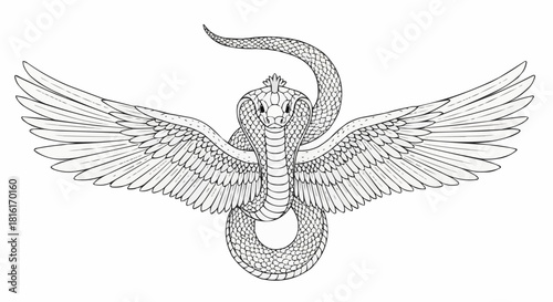 Winged Cobra Egyptian Mythology Symbol.