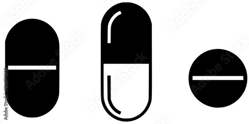 Medication Pills Prescription Drug Silhouette Icon Set