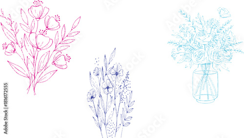  showcases three distinct floral arrangements, each presented in a unique color palette against a clean white background, which enhances their visual appeal.