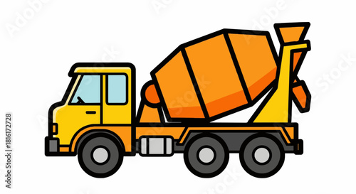 Cartoon cement mixer truck icon, flat modern vector style