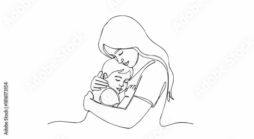 Mother lovingly embraces her sleeping child in a tender moment of affection.