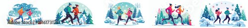 men and women jogging in the snow
